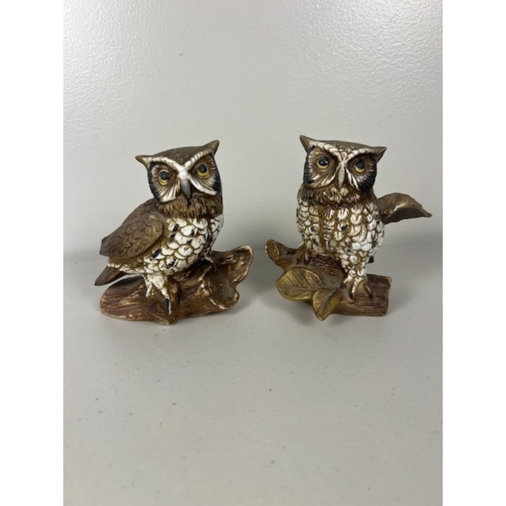 Homco Vintage‎ Owl Figurines Set of 2 Porcelain Bird Statues 1114 Brown White